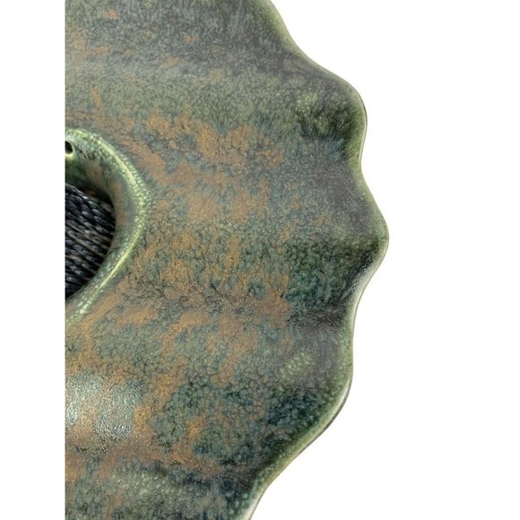 Signed Art Pottery Green Frog Speckled Glaze Lilypad Design - Picture 4 of 9